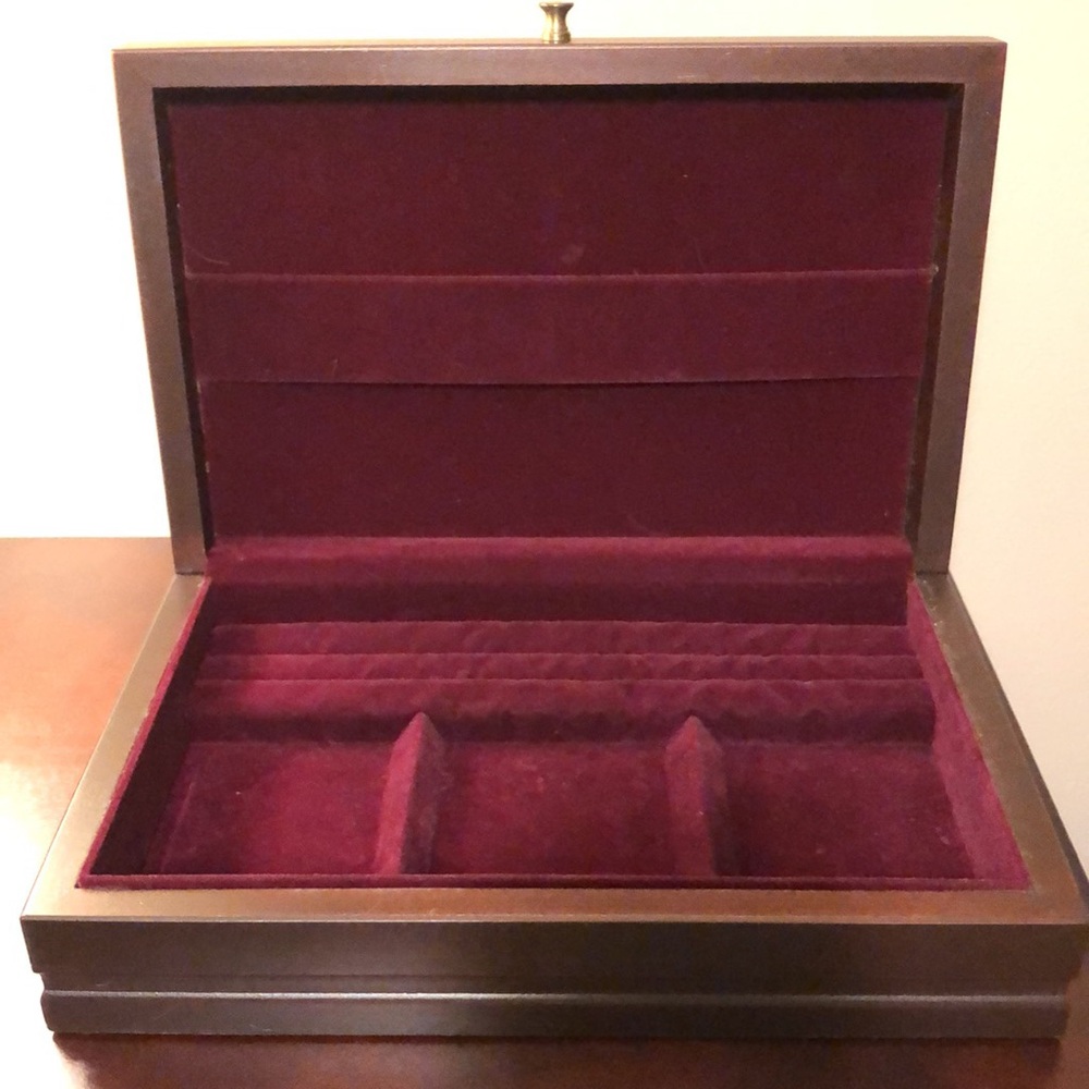 Vintage Wooden Jewelry Box Brass Monogram EUREKA MFG CO. / REED & BARTON